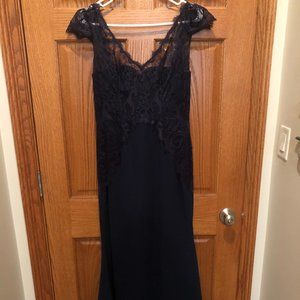 Bridesmaid Navy Blue Floor Length Dress